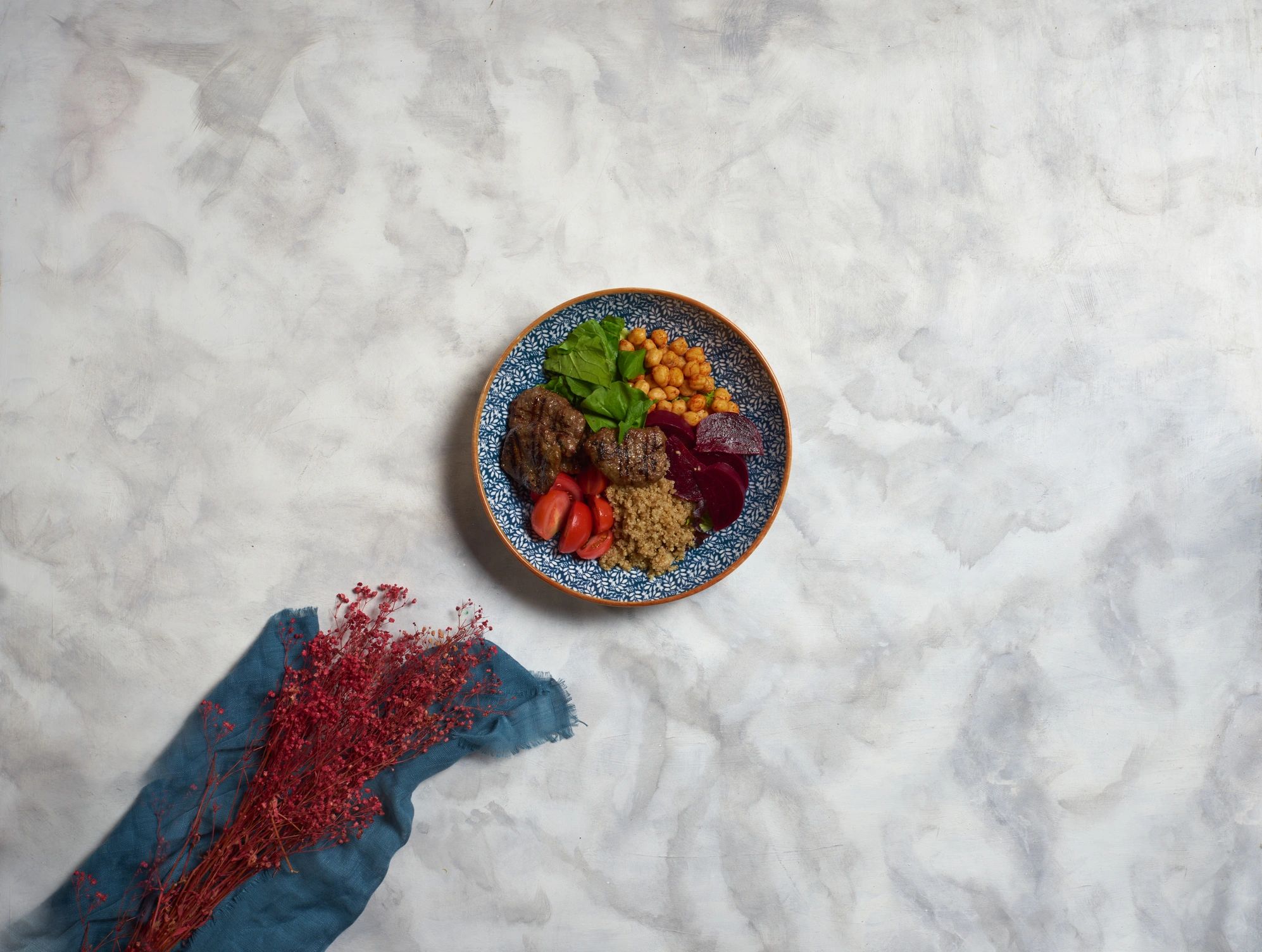 Balanced protein meal with greens and grains