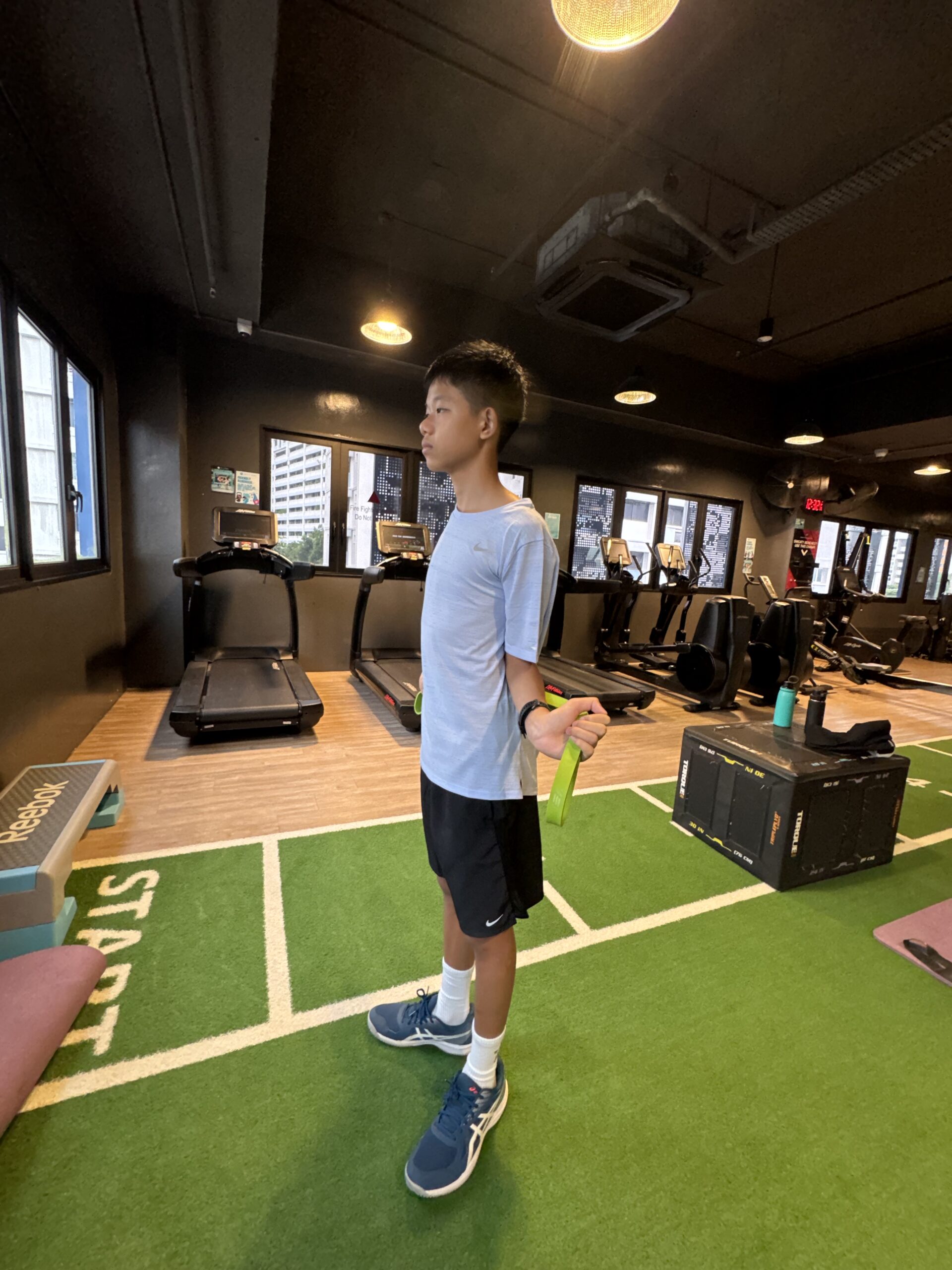 Mac in football training action